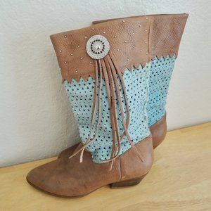 Vtg Leather Cowboy Boots Stagecoach Style